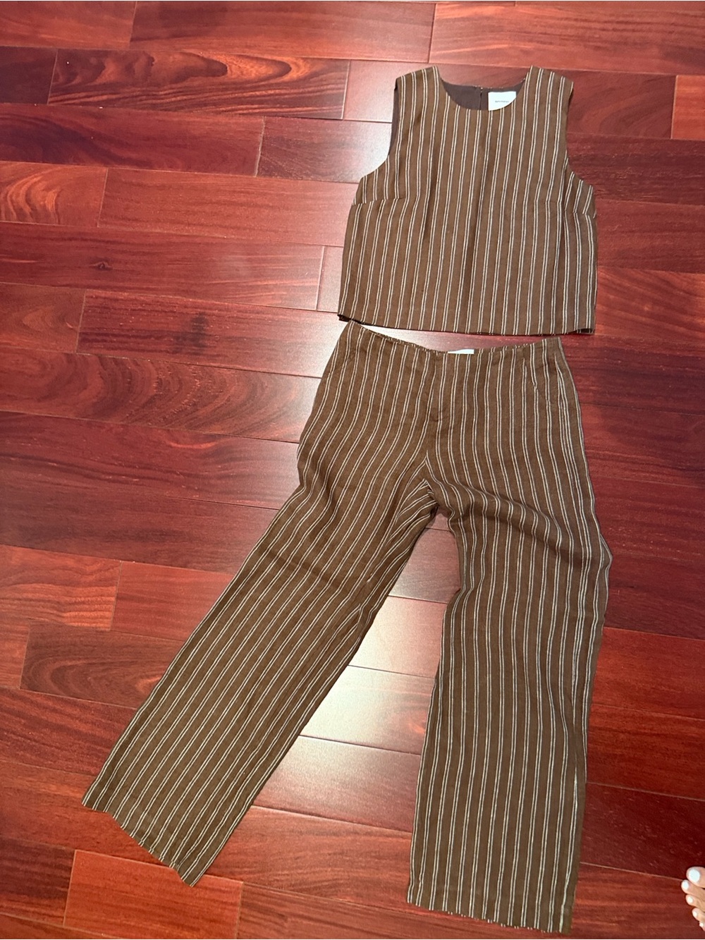 Reformation Brown Striped Sleeveless Tank & Wide-Leg Pants Set